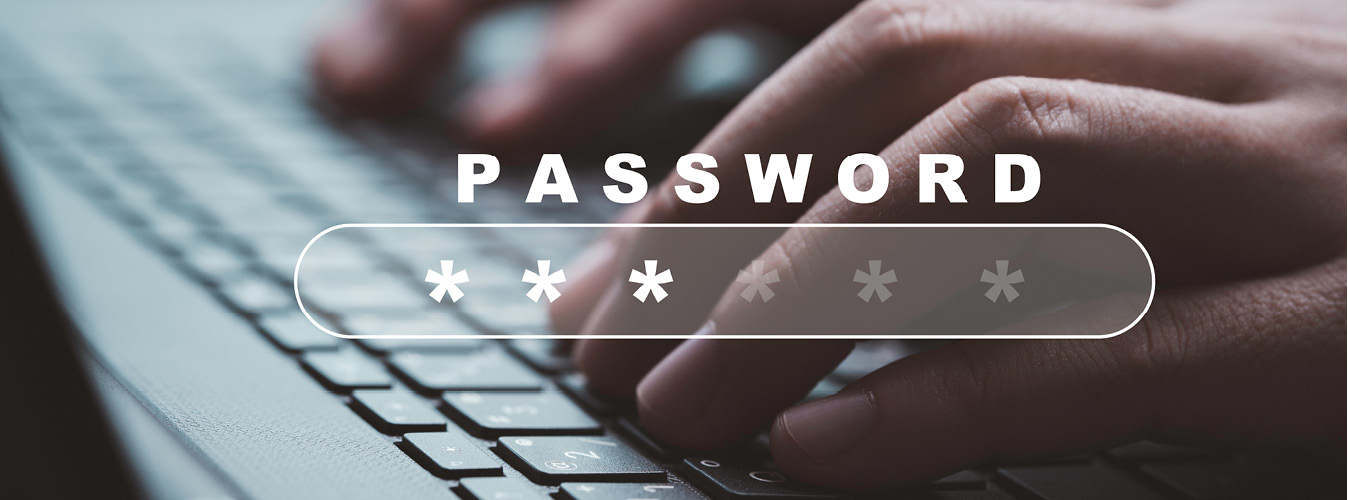 Person typing on keyboard with password across the image
